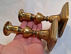 Rare Pair 5 5  Rectangle Base Primitive Early Antique Push Up Brass Candlesticks