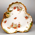 Antique Continental French H B Limoges Porcelain Flower Decorated Shaped Dish