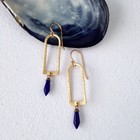 Textured Brass   Blue Glass Drop Earrings