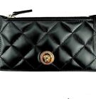 Versace Medusa Head Quilted Black Leather Zipper Card Wallet  Nwt  350