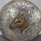 Sterling Silver Saddle Horn Cap W  Brass Horse Design   Engraved Floral Pattern