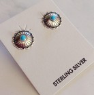 Navajo Sterling Silver Turquoise Concho Stamped Stud Earrings