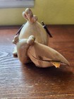 Vtg Pottery Pelican Figurine Feet Up W  Metal Fish In Mouth Shelf Decor Nautical