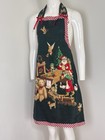 Vintage Handmade Christmas Apron Santa Teddy Bear Holiday Kitchen Gingham Trim
