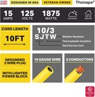 10 Ft Lighted Outdoor Extension Cord -3 Power Outlets-10 3 Yellow 10 Gauge Cable