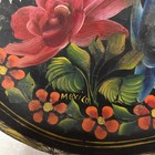 Mexican Folk Art Tole Hand Painted Batea Wood Tray Bowl Vibrant Floral Design
