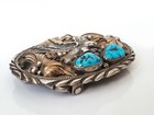 Vintage Southwestern Sterling Silver Turquoise Signed Navajo Style Eagle Buckle