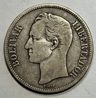 Venezuela 1929 5 Bolivares Silver Coin Y-25