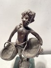 Antique Suzanne Bizard Bronze Art Sculpture Girl With Baskets 1920s 10    C3
