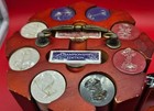 Vintage Wooden Poker Chip Carousel Holder With Playing Cards   Chips