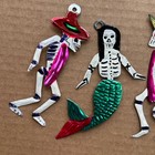 Vintage Mexican Milagros Charms Folk Art Skeleton Tin Ornaments Set