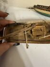 Pair Of Antique Vintage Wooden Small Model Sailboats Ship Handmade Art Deco Old
