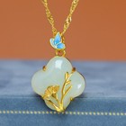 S925 Silver Jade Four Leaf Clover Pendant With Blue Butterfly Chain