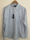   125 New Men s Large Polo Ralph Lauren Slim Fit Blue Striped Woven Oxford Shirt