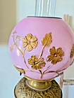 Antique Pink Cased Satin Glass Lamp Brass Kerosene Lamp Eagle Burner