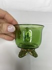 Vintage Antique 1900 Green Etched Glass Cup Footed Gold Accents Tea Decor