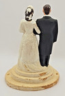 Vintage  30 s To 50 s Chalkware Bride And Groom Wedding Cake Topper 4-1 2  Aged