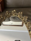 Vintage Large Oval Gold Rose Ormolu Vanity Mirror Perfume Tray 21 By 16