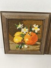 Vintage Needlepoint Fruit Wood Frame Wall Art Mcm Handmade 7 x7  Set Of 2 Apple