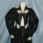 Fetching Antique Dress Suit Victorian 1890 Black Silk Taffeta Lace Trim