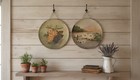 Antique Pair Of 14  Rustic Folk-art Farmhouse Hand-painted Decorative Plates