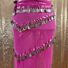 Pink Belly Dance Wrap Skirt Silver Coin Mesh Hip Scarf Festival Long One Size