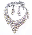 Ab Crystal Choker Rhinestone Necklace Earring Set Bridal Prom Pageant