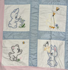 Vintage Hand Embroidered Baby Quilt 1950s Nursery Animals  Aunt Martha   s Fabric