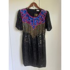 Vintage Sequin Party Dress Size Medium Embellished Fancy Formal Era 80s Silk