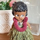 Vintage 60s Knickerbocker Kewpie Hula Girl 6 25  Side Eyes Lei Skirt Ticky Tacky