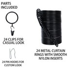 24-pack Black Curtain Rings 1 5 Inch With Clips And Pinhooks Included