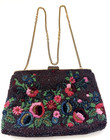 Vtg  40s Beaded Evening Purse Bag Antique Art Nouveau Floral Design Metal Frame