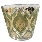 Vtg Irene Pasinski Glass Ice Bucket Olive Green   Gold 6  X 5  Mid Century 50s