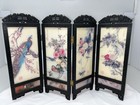 Vtg Mini Asian 4 Panel Folding Table Top Screen Divider Peacock Cherry Blossoms