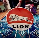 Large Vintage Heavy Porcelain Metal Sign Lion Motor Oil Gas 30 Inch Double Sided