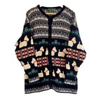 Vtg British Wool Naturally Cardigan Sweater Scottie Dog Novelty Fair Isle Sz Xl