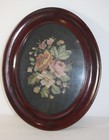 Antique Oval Framed Floral Needlepoint Wall Picture 12 5x15 5