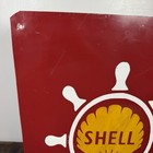 Vtg Shell Metal Sign    boat Well Boat Shell    Ship s Wheel Logo Marinas Nautical 