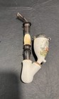 Vintage Tobacco Pipe Antique German Porcelain Metal With Painted Deer Stag