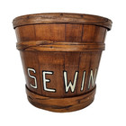 Wooden Bucket Hand Painted Storage 10  X 11  Sewing Vintage Antique Wood Swans
