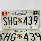 1985 Issued Maryland License Plates Shg 439 Matched Pair With 1991 Sticker