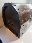 Wooden Dome Top Treasure Chest Storage Box Keepsake Trunk Brass Handles