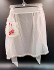 Vintage Sheer Nylon Half Christmas Embroidered Apron W pocket   Gold Trim