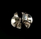 Mid-century Modern Sterling Silver Ribbon-style Clip-on Earrings Vintage Estate