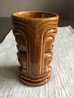 Vintage Ceramic Brown Glaze Double Sided Hawaii Tiki Mug glass 5   x 2 1 2    Vgc