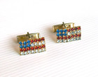 America s Birthday Rhinestone Flag Cufflinks And Lapel Pin Vintage Set