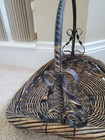 Wicker Woven Gathering Basket Steel Handle Vtg Vegetable Floral Egg Basket Ex