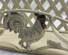 Vtg Wrought Iron Lattice Shelf Basket Wall Mount Standing Rooster Country White