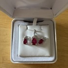 2 Pc Ruby And White Sapphire Necklace Earrings Set Sterling Silver 925