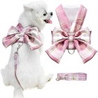 Puppy Set Dress Bow Plaid Cat Clothes Pet Skirt Harness Leash Vest   Dog Small